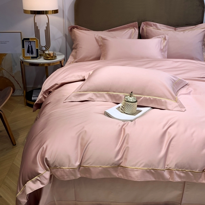 91家纺网 家纺一手货源 找家纺 南泉坊 2025新款50支纯棉贡缎四件套 豆沙