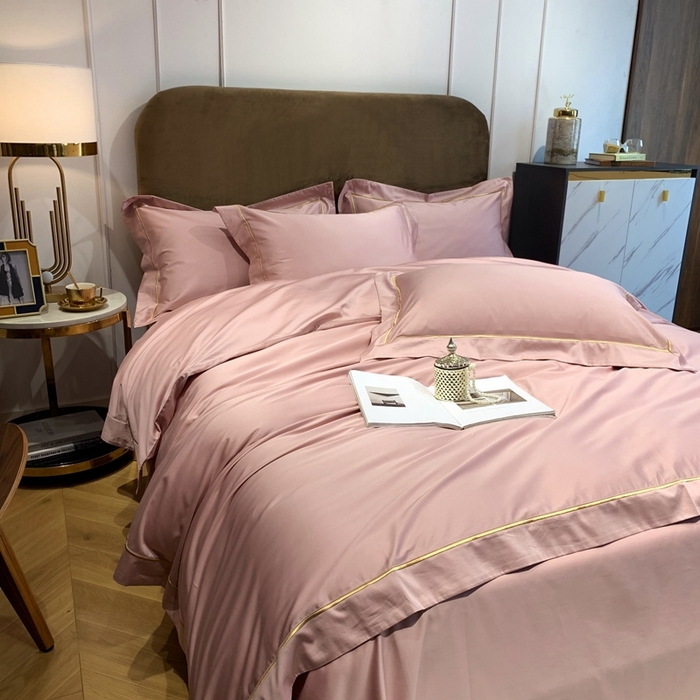 91家纺网 家纺一手货源 找家纺 南泉坊 2025新款50支纯棉贡缎四件套 豆沙