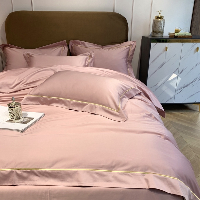 91家纺网 家纺一手货源 找家纺 南泉坊 2025新款50支纯棉贡缎四件套 豆沙