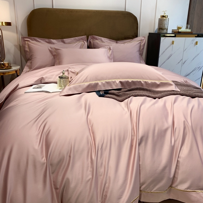 91家纺网 家纺一手货源 找家纺 南泉坊 2025新款50支纯棉贡缎四件套 豆沙