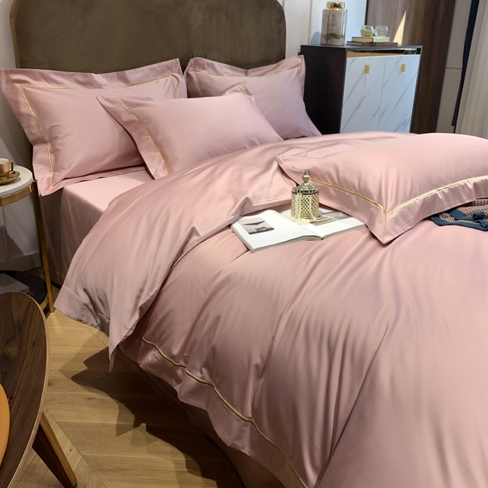 91家纺网 家纺一手货源 找家纺 南泉坊 2025新款50支纯棉贡缎四件套 豆沙