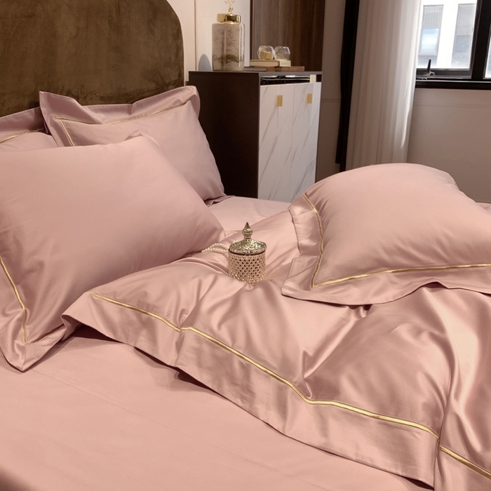 91家纺网 家纺一手货源 找家纺 南泉坊 2025新款50支纯棉贡缎四件套 豆沙