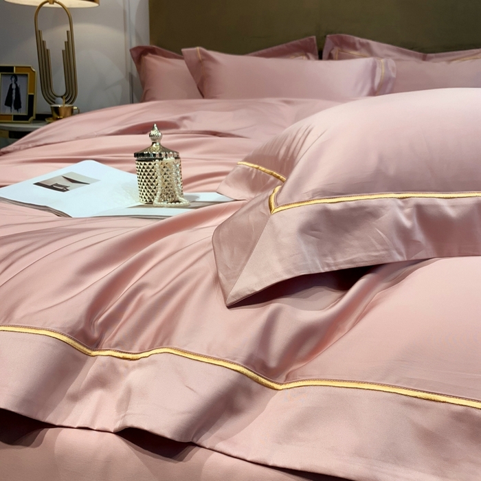 91家纺网 家纺一手货源 找家纺 南泉坊 2025新款50支纯棉贡缎四件套 豆沙