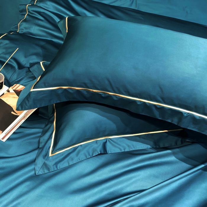 91家纺网 家纺一手货源 找家纺 南泉坊 2025新款50支纯棉贡缎四件套 湖蓝