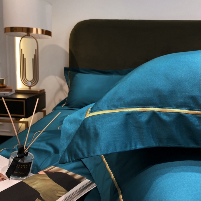 91家纺网 家纺一手货源 找家纺 南泉坊 2025新款50支纯棉贡缎四件套 湖蓝