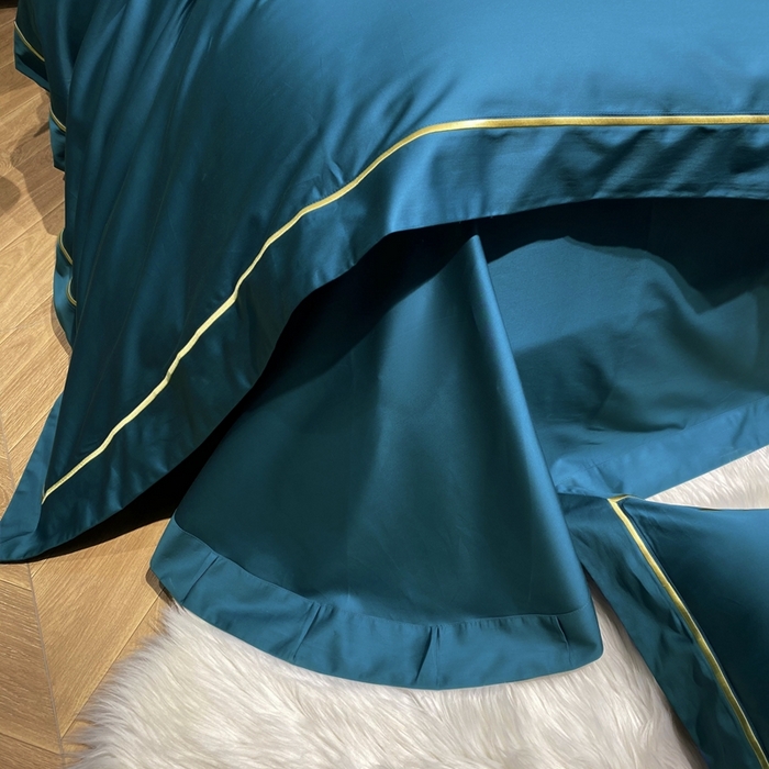 91家纺网 家纺一手货源 找家纺 南泉坊 2025新款50支纯棉贡缎四件套 湖蓝