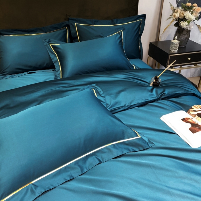 91家纺网 家纺一手货源 找家纺 南泉坊 2025新款50支纯棉贡缎四件套 湖蓝