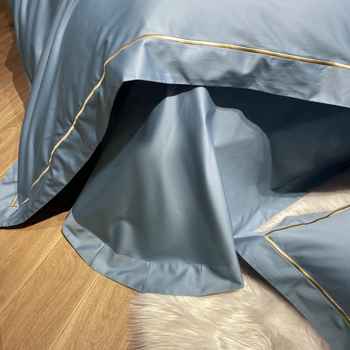 91家纺网 家纺一手货源 找家纺 南泉坊 2025新款50支纯棉贡缎四件套 灰蓝