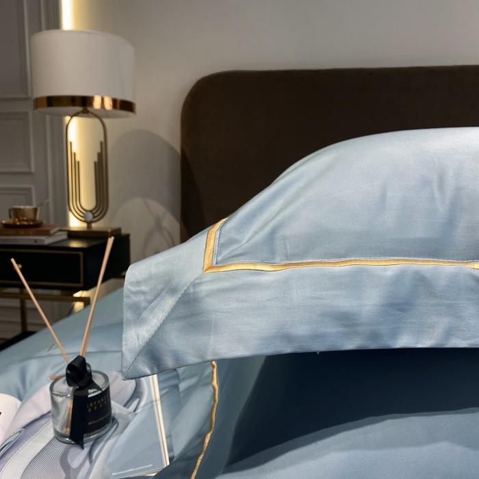 91家纺网 家纺一手货源 找家纺 南泉坊 2025新款50支纯棉贡缎四件套 灰蓝