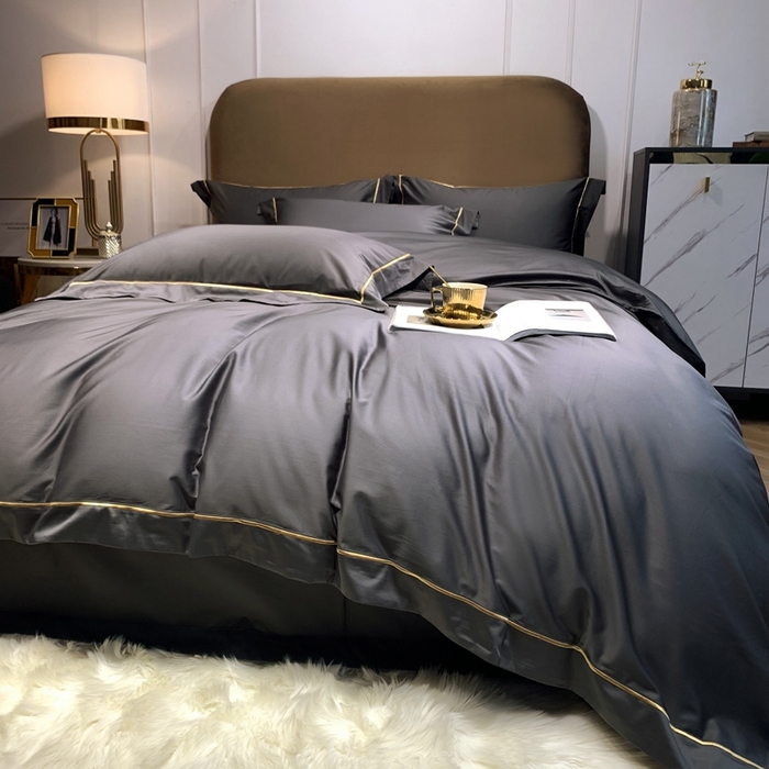 91家纺网 家纺一手货源 找家纺 南泉坊 2025新款50支纯棉贡缎四件套 金属灰