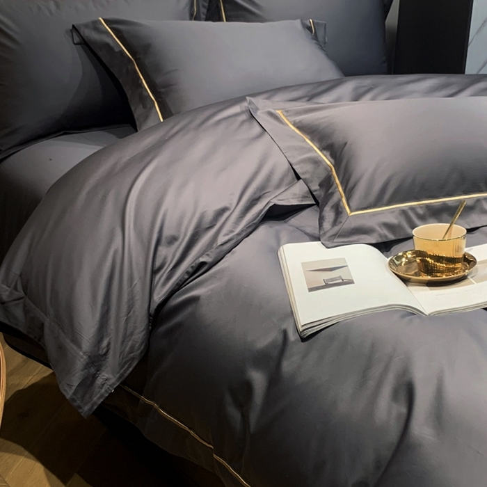 91家纺网 家纺一手货源 找家纺 南泉坊 2025新款50支纯棉贡缎四件套 金属灰