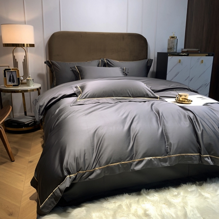 91家纺网 家纺一手货源 找家纺 南泉坊 2025新款50支纯棉贡缎四件套 金属灰