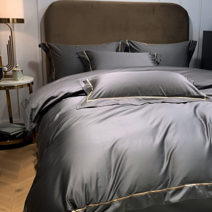 91家纺网 家纺一手货源 找家纺 南泉坊 2025新款50支纯棉贡缎四件套 金属灰