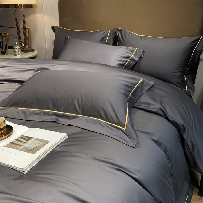 91家纺网 家纺一手货源 找家纺 南泉坊 2025新款50支纯棉贡缎四件套 金属灰