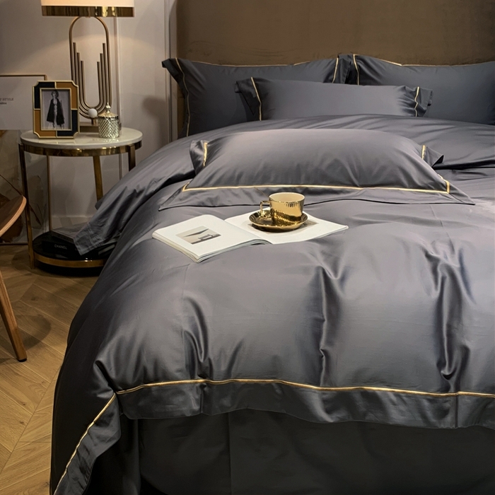 91家纺网 家纺一手货源 找家纺 南泉坊 2025新款50支纯棉贡缎四件套 金属灰