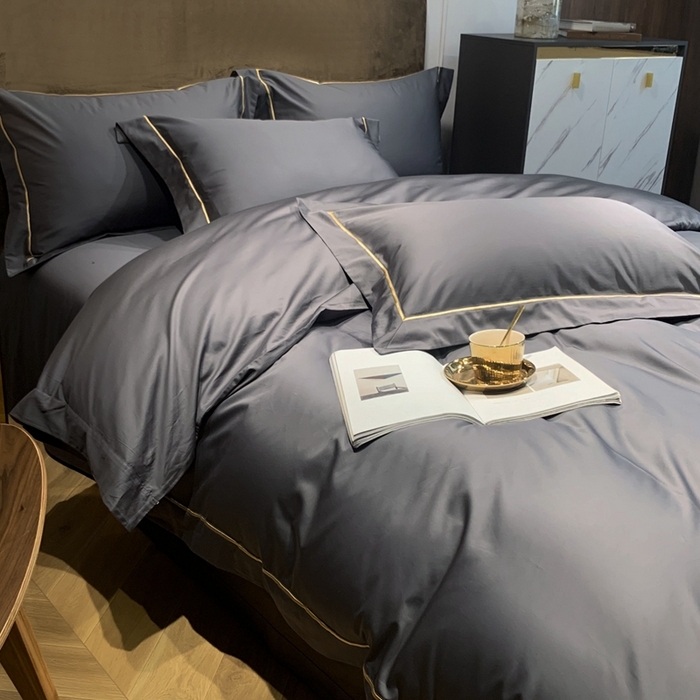 91家纺网 家纺一手货源 找家纺 南泉坊 2025新款50支纯棉贡缎四件套 金属灰