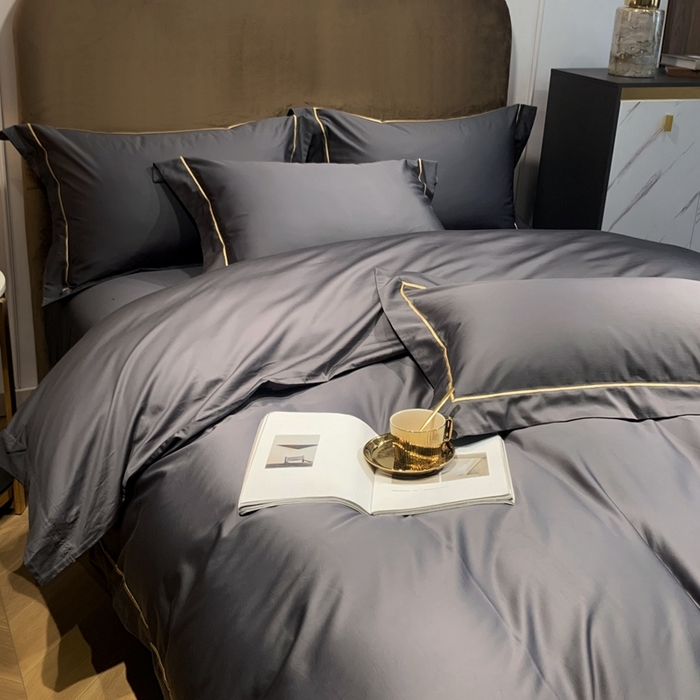 91家纺网 家纺一手货源 找家纺 南泉坊 2025新款50支纯棉贡缎四件套 金属灰