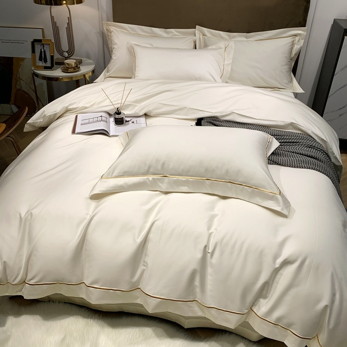 91家纺网 家纺一手货源 找家纺 南泉坊 2025新款50支纯棉贡缎四件套 米白