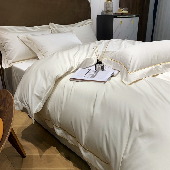 91家纺网 家纺一手货源 找家纺 南泉坊 2025新款50支纯棉贡缎四件套 米白