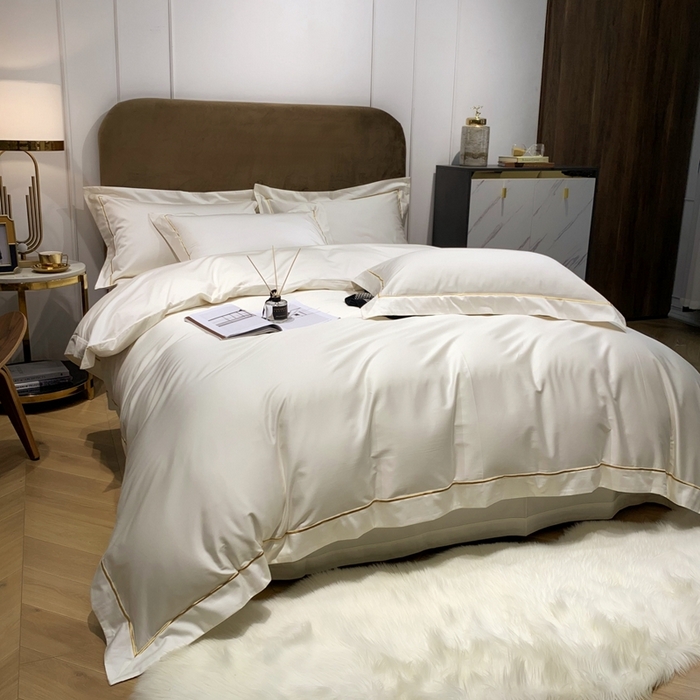 91家纺网 家纺一手货源 找家纺 南泉坊 2025新款50支纯棉贡缎四件套 米白