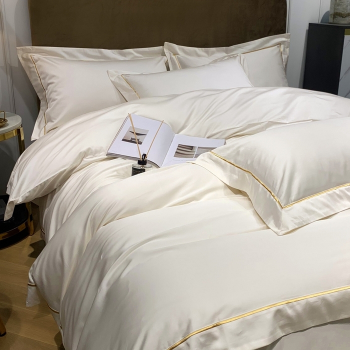 91家纺网 家纺一手货源 找家纺 南泉坊 2025新款50支纯棉贡缎四件套 米白