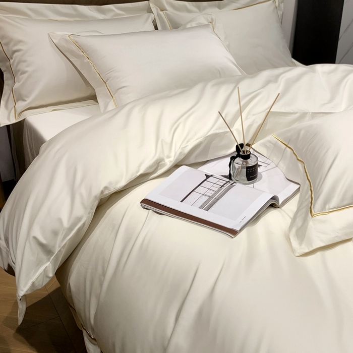 91家纺网 家纺一手货源 找家纺 南泉坊 2025新款50支纯棉贡缎四件套 米白