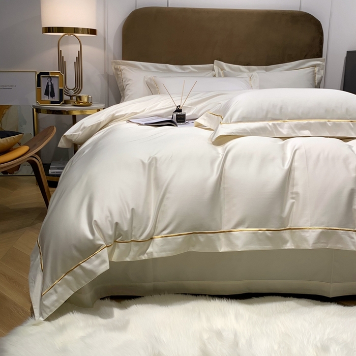 91家纺网 家纺一手货源 找家纺 南泉坊 2025新款50支纯棉贡缎四件套 米白