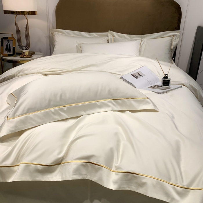 91家纺网 家纺一手货源 找家纺 南泉坊 2025新款50支纯棉贡缎四件套 米白