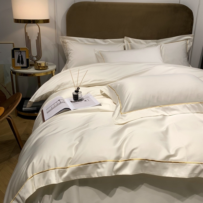 91家纺网 家纺一手货源 找家纺 南泉坊 2025新款50支纯棉贡缎四件套 米白