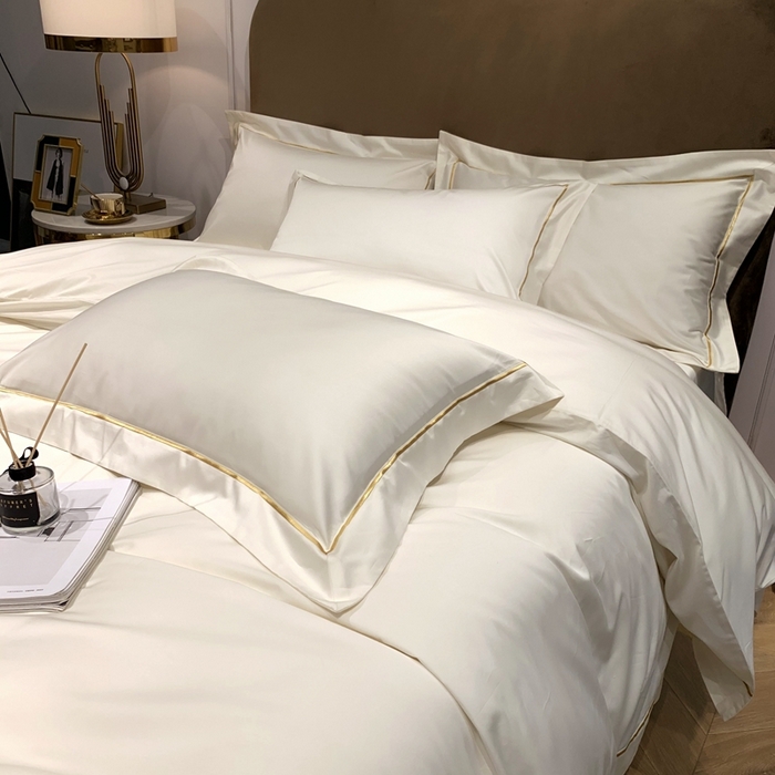 91家纺网 家纺一手货源 找家纺 南泉坊 2025新款50支纯棉贡缎四件套 米白