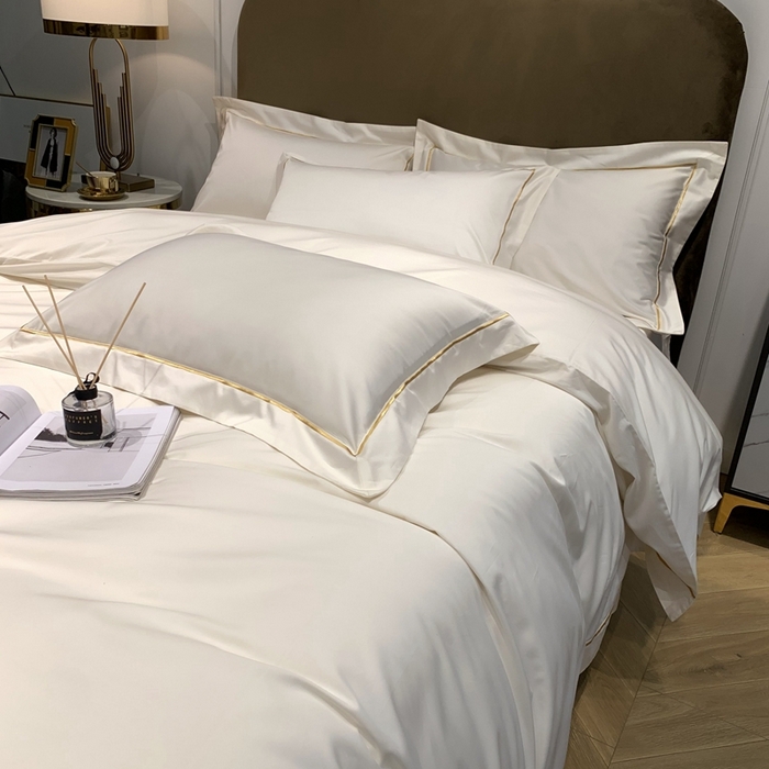 91家纺网 家纺一手货源 找家纺 南泉坊 2025新款50支纯棉贡缎四件套 米白