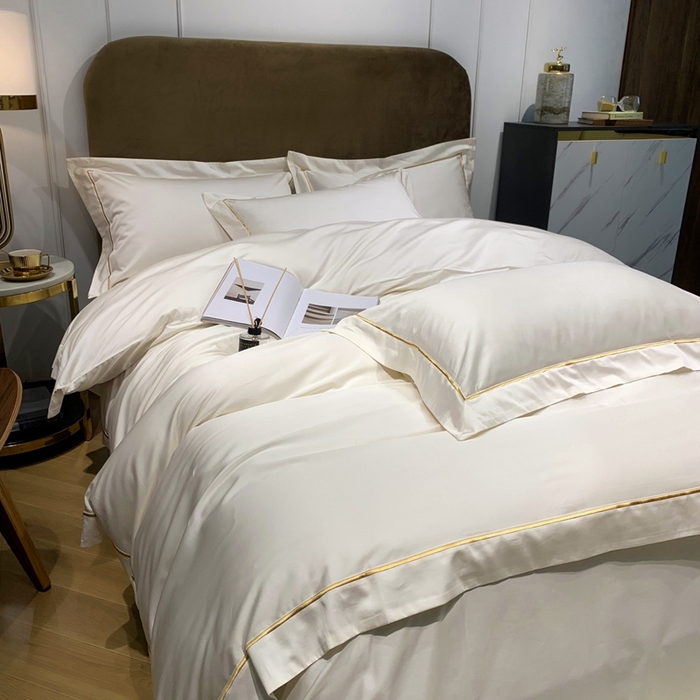 91家纺网 家纺一手货源 找家纺 南泉坊 2025新款50支纯棉贡缎四件套 米白