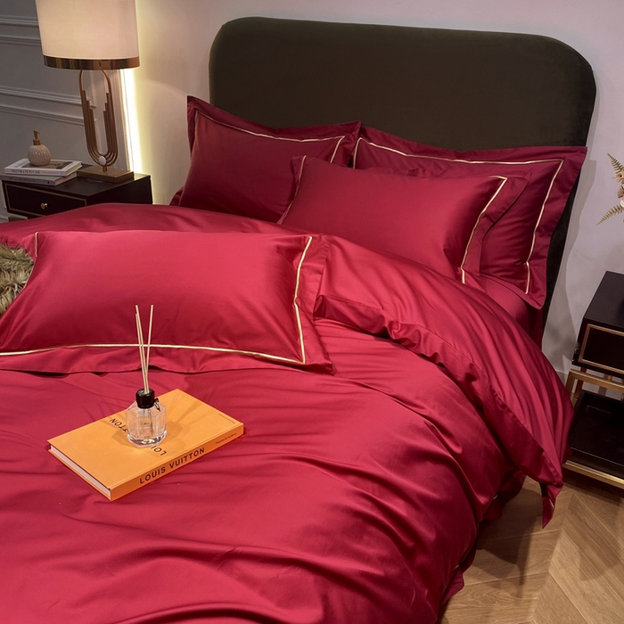 91家纺网 家纺一手货源 找家纺 南泉坊 2025新款50支纯棉贡缎四件套 千禧红