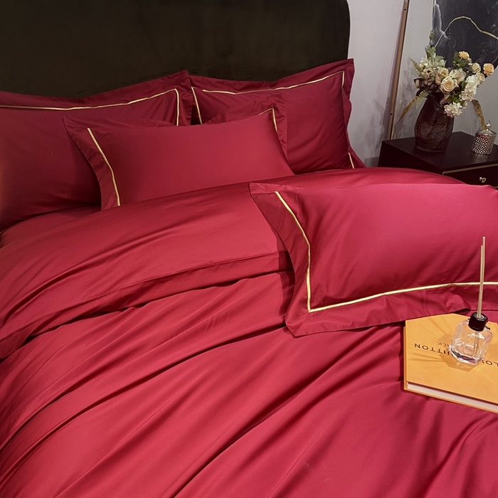 91家纺网 家纺一手货源 找家纺 南泉坊 2025新款50支纯棉贡缎四件套 千禧红