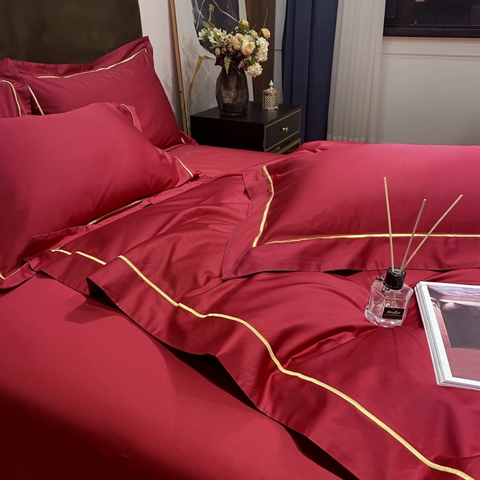 91家纺网 家纺一手货源 找家纺 南泉坊 2025新款50支纯棉贡缎四件套 千禧红