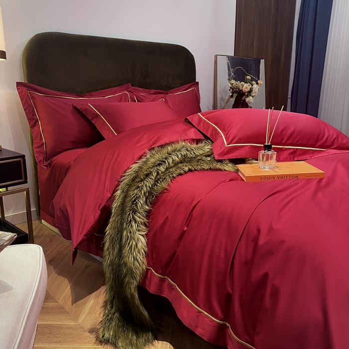 91家纺网 家纺一手货源 找家纺 南泉坊 2025新款50支纯棉贡缎四件套 千禧红