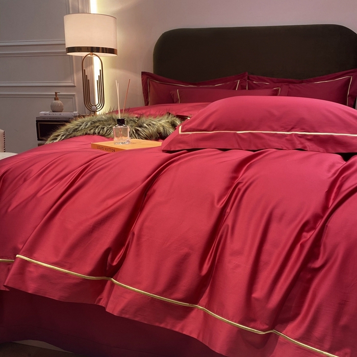 91家纺网 家纺一手货源 找家纺 南泉坊 2025新款50支纯棉贡缎四件套 千禧红