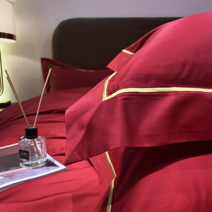 91家纺网 家纺一手货源 找家纺 南泉坊 2025新款50支纯棉贡缎四件套 千禧红