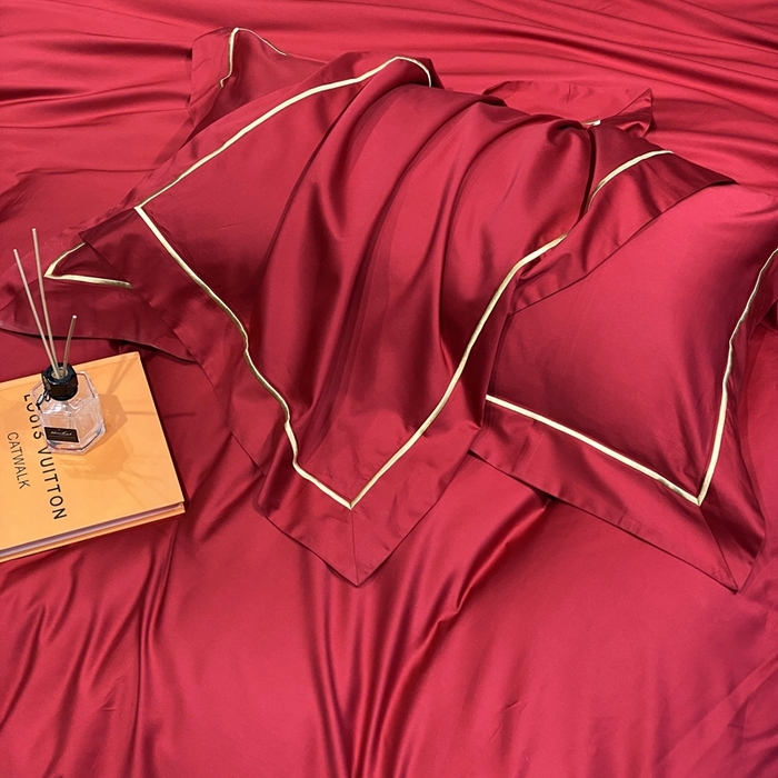 91家纺网 家纺一手货源 找家纺 南泉坊 2025新款50支纯棉贡缎四件套 千禧红