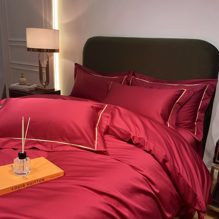 91家纺网 家纺一手货源 找家纺 南泉坊 2025新款50支纯棉贡缎四件套 千禧红