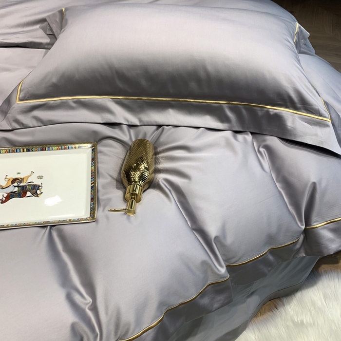 91家纺网 家纺一手货源 找家纺 南泉坊 2025新款50支纯棉贡缎四件套 浅银灰