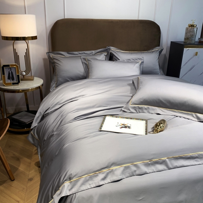 91家纺网 家纺一手货源 找家纺 南泉坊 2025新款50支纯棉贡缎四件套 浅银灰