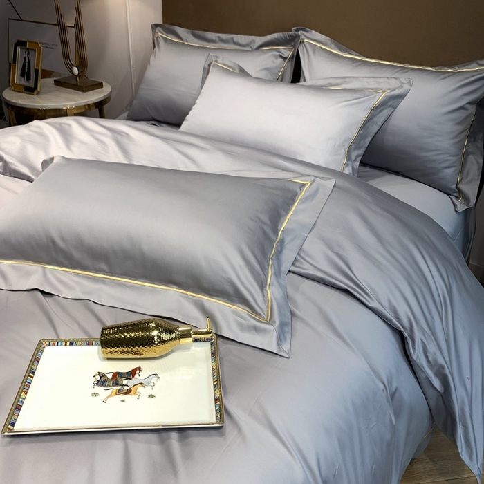 91家纺网 家纺一手货源 找家纺 南泉坊 2025新款50支纯棉贡缎四件套 浅银灰