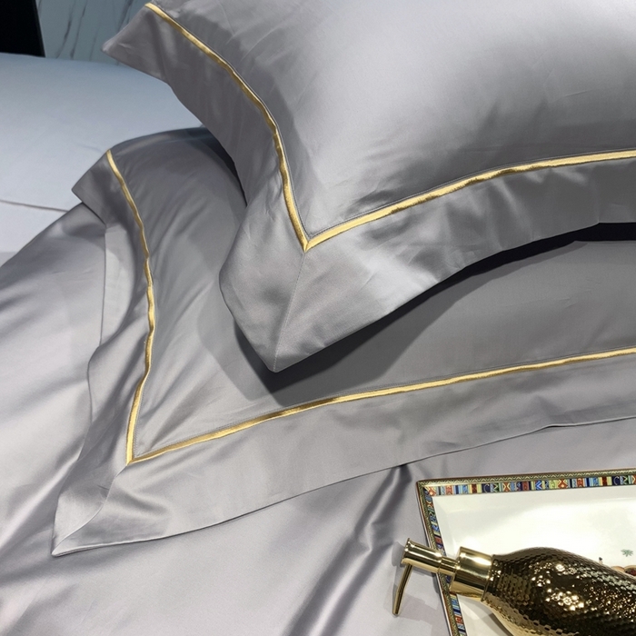 91家纺网 家纺一手货源 找家纺 南泉坊 2025新款50支纯棉贡缎四件套 浅银灰