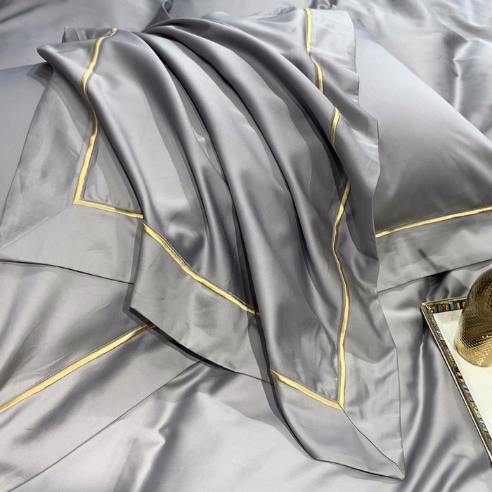 91家纺网 家纺一手货源 找家纺 南泉坊 2025新款50支纯棉贡缎四件套 浅银灰