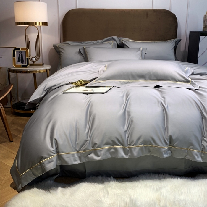 91家纺网 家纺一手货源 找家纺 南泉坊 2025新款50支纯棉贡缎四件套 浅银灰