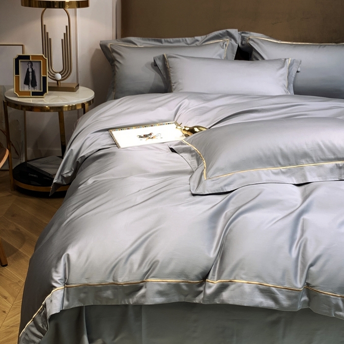 91家纺网 家纺一手货源 找家纺 南泉坊 2025新款50支纯棉贡缎四件套 浅银灰