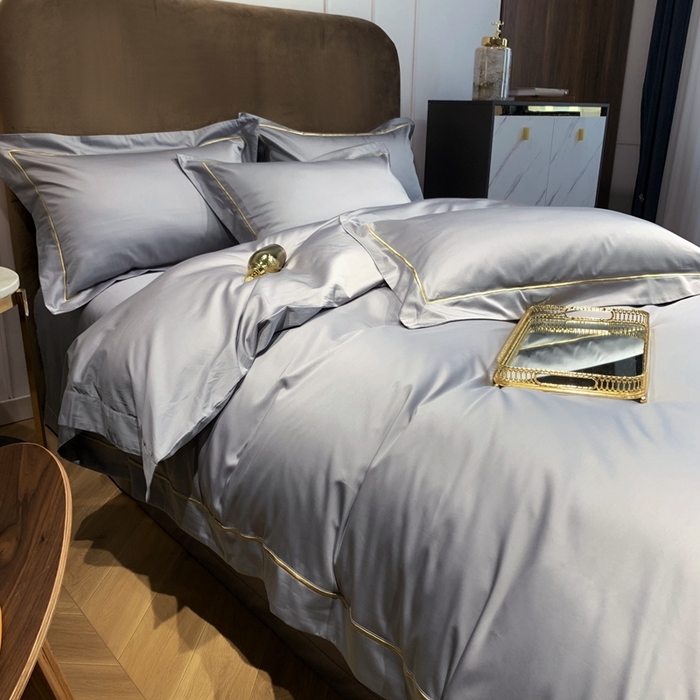 91家纺网 家纺一手货源 找家纺 南泉坊 2025新款50支纯棉贡缎四件套 浅银灰