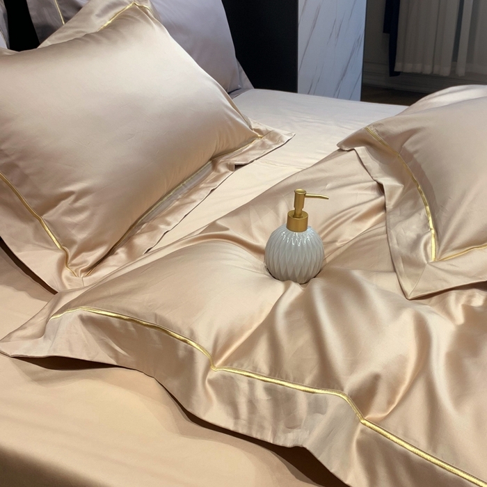 91家纺网 家纺一手货源 找家纺 南泉坊 2025新款50支纯棉贡缎四件套 香槟金