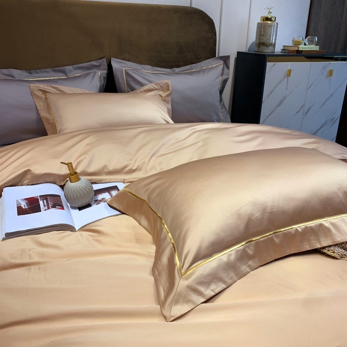 91家纺网 家纺一手货源 找家纺 南泉坊 2025新款50支纯棉贡缎四件套 香槟金